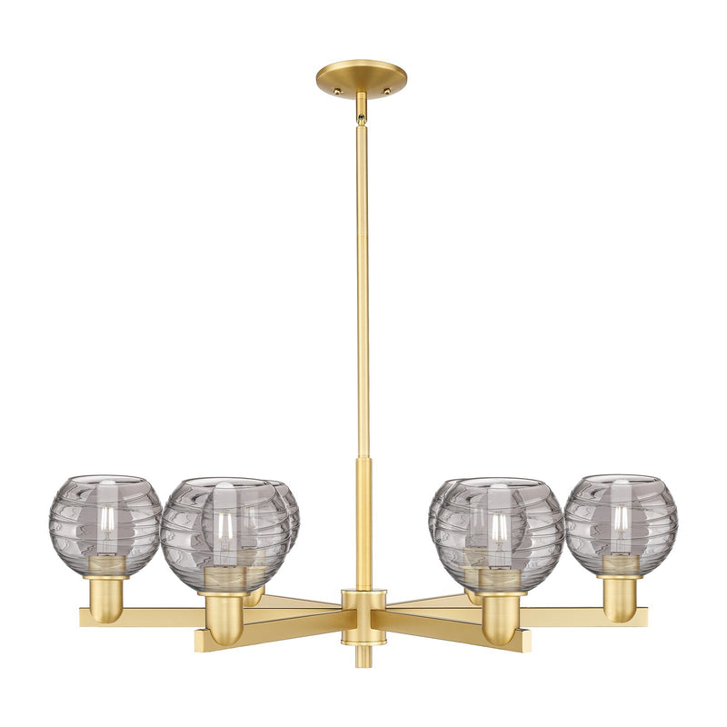 Innovations Athens Deco Swirl 36in 6-Light Chandelier | Industrial Satin Gold Steel and Light Smoke Glass | Damp-Rated Dining | Model 716-6CR-SG-G1213-6SM