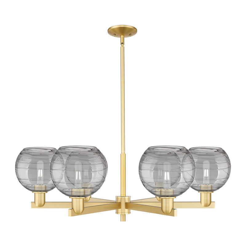 Innovations Athens Deco Swirl 38in 6-Light Chandelier | Industrial Satin Gold Steel and Cast Brass with Light Smoke Glass | Model 716-6CR-SG-G1213-8SM