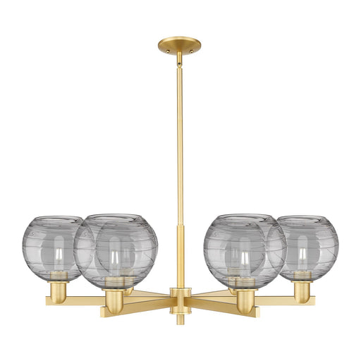 Innovations Athens Deco Swirl 38in 6-Light Chandelier | Industrial Satin Gold Steel and Cast Brass with Light Smoke Glass | Model 716-6CR-SG-G1213-8SM