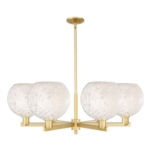 Innovations Lighting White Mouchette 40in 6-Light Chandelier | Industrial Satin Gold Steel and White Mouchette Glass | Model 716-6CR-SG-G1216-10WM
