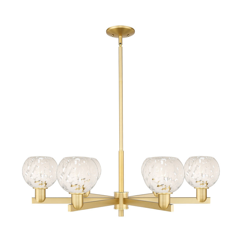 Innovations Lighting White Mouchette 36in 6-Light Chandelier | Industrial Satin Gold and White Mouchette Glass | Dining Room | Model 716-6CR-SG-G1216-6WM