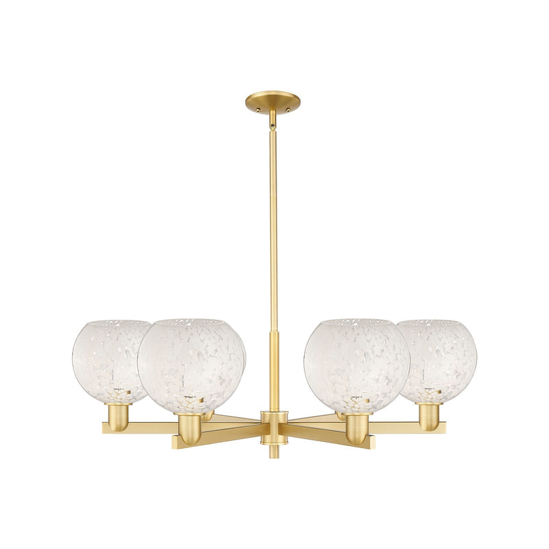 Innovations Lighting White Mouchette 38in 6-Light Chandelier | Industrial Satin Gold Steel and Cast Brass with White | Model 716-6CR-SG-G1216-8WM