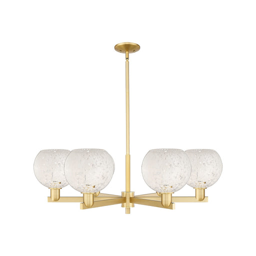 Innovations Lighting White Mouchette 38in 6-Light Chandelier | Industrial Satin Gold Steel and Cast Brass with White | Model 716-6CR-SG-G1216-8WM