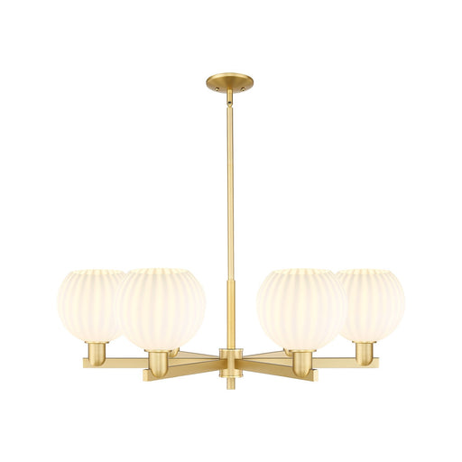 Innovations Lighting White Venetian 38in 6-Light Chandelier | Industrial Satin Gold Steel and White Venetian Glass | Kitchen | Model 716-6CR-SG-G1217-8WV