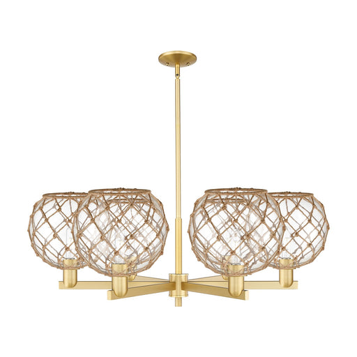 Innovations Farmhouse Rope 40in 6-Light Chandelier | Industrial Satin Gold Steel and Clear Glass with Brown Rope | Dining | Model 716-6CR-SG-G122-10RB