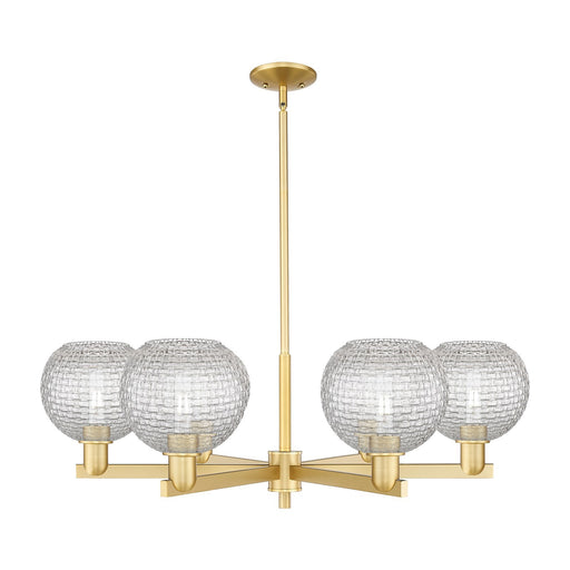 Innovations Athens 38in 6-Light Chandelier | Industrial Satin Gold and Clear Basket Weave Glass | Dining Room & Living Room | Model 716-6CR-SG-G122C-8CL