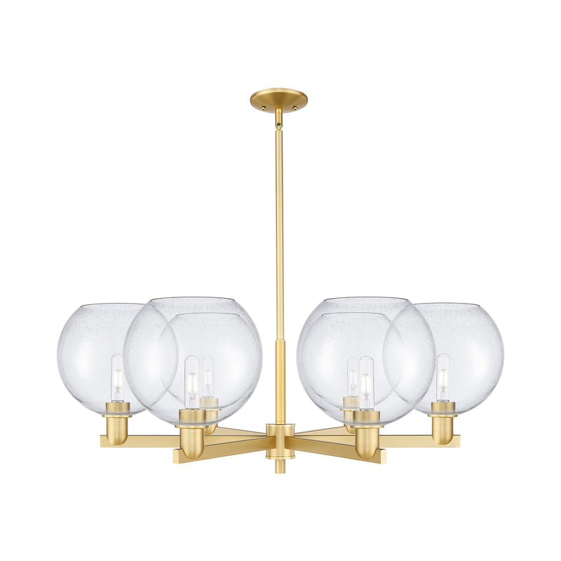 Innovations Athens 40in 6-Light Chandelier | Industrial Satin Gold Steel and Seedy Glass | Dining Room & Living Room | Model 716-6CR-SG-G124-10