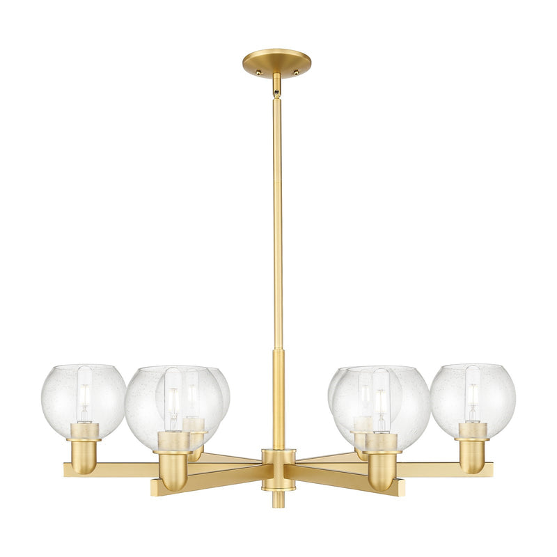 Innovations Athens 36in 6-Light Chandelier | Industrial Satin Gold and Seedy Glass | Dining Room & Living Room | Model 716-6CR-SG-G124-6