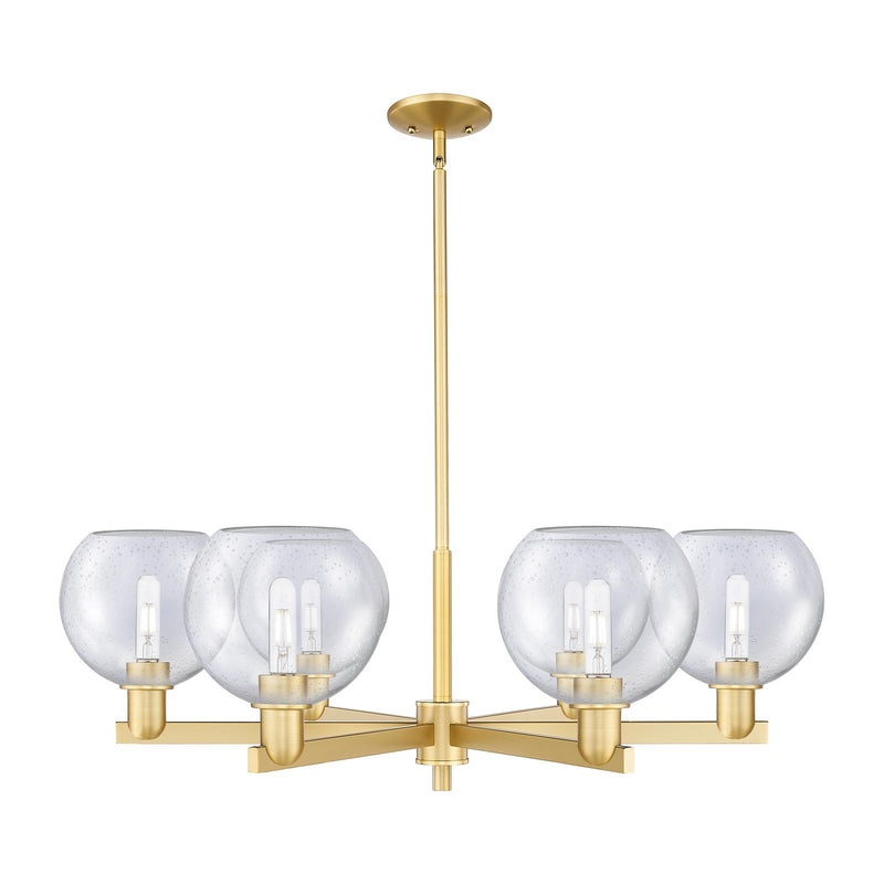 Innovations Athens 38in 6-Light Chandelier | Industrial Satin Gold Steel and Seedy Glass | Dining Room & Living Room | Model 716-6CR-SG-G124-8
