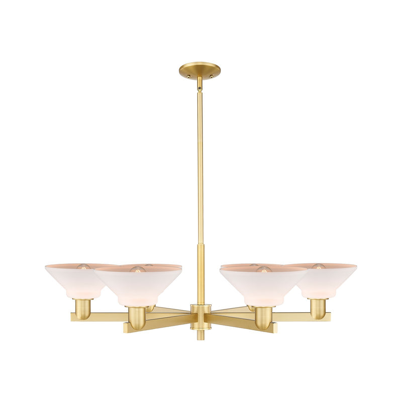 Innovations Orwell 38in 6-Light Chandelier | Industrial Satin Gold Steel and Matte White Glass | Kitchen Island & Dining Room | Model 716-6CR-SG-G131