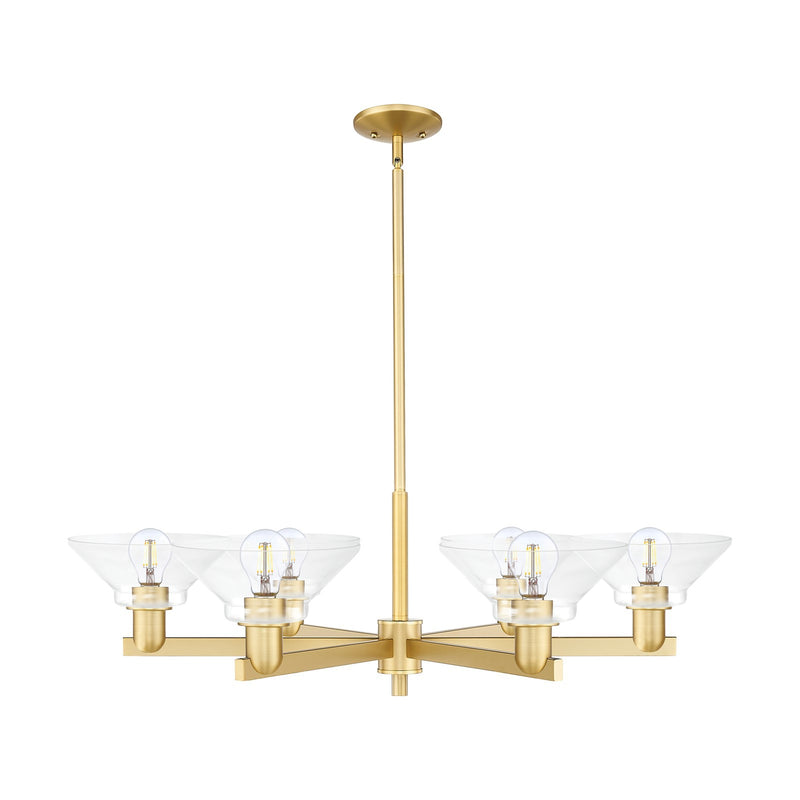 Innovations Orwell 38in 6-Light Chandelier | Industrial Satin Gold Steel and Clear Glass | Dining Room & Living Room | Model 716-6CR-SG-G132
