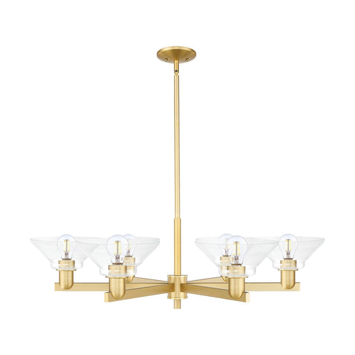 Innovations Orwell 38in 6-Light Chandelier | Industrial Satin Gold Steel and Clear Glass | Dining Room & Living Room | Model 716-6CR-SG-G132
