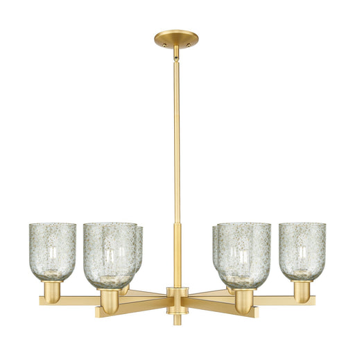 Innovations Caledonia 35in 6-Light Chandelier | Industrial Satin Gold and Mica Glass | Dining Room & Living Room | Model 716-6CR-SG-G259