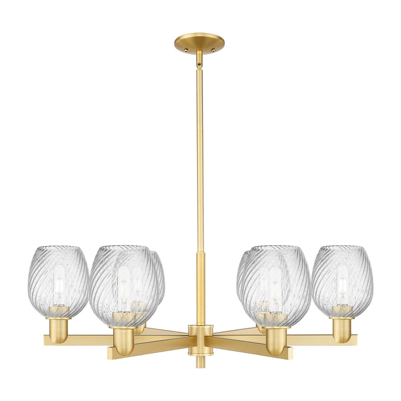Innovations Salina 36in 6-Light Chandelier | Industrial Satin Gold Steel and Clear Spiral Fluted Glass | Dining Room & Living Room | Model 716-6CR-SG-G292