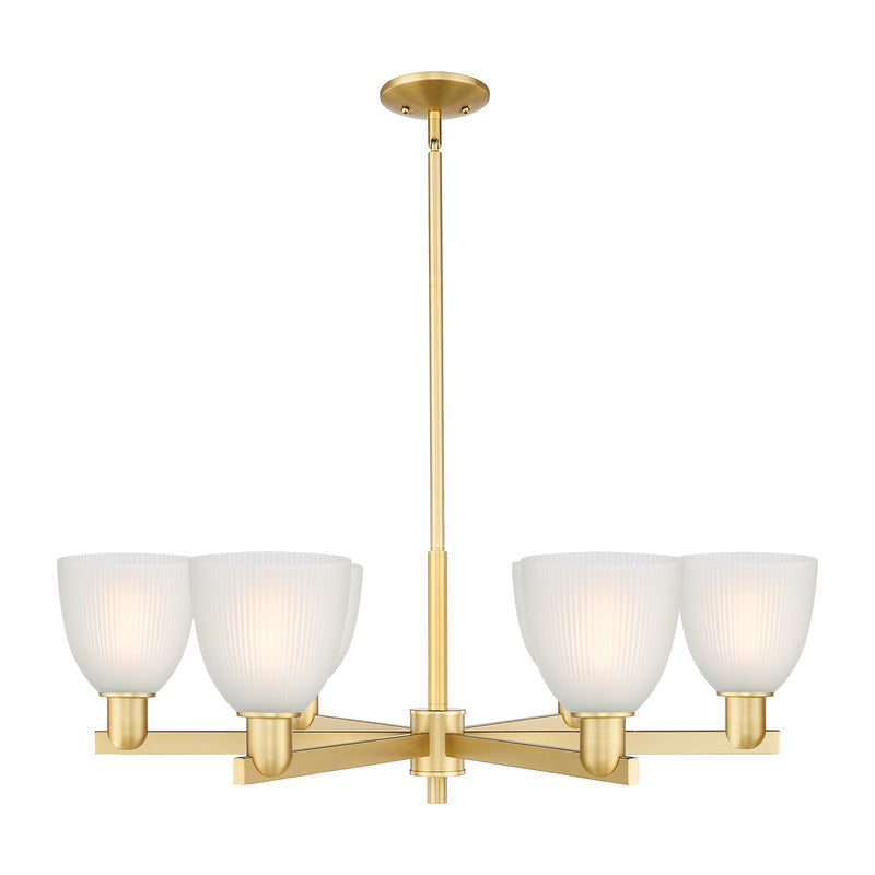 Innovations Castile 36in 6-Light Chandelier | Industrial Satin Gold and White Glass | Kitchen Island & Dining Room | Model 716-6CR-SG-G381