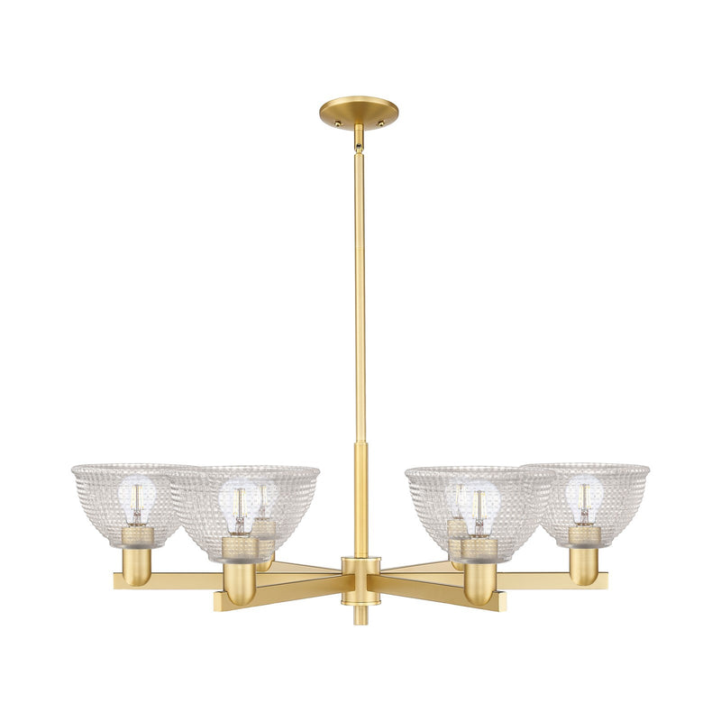 Innovations Arietta 38in 6-Light Chandelier | Industrial Satin Gold Steel and Clear Glass | Dining Room & Living Room | Model 716-6CR-SG-G422