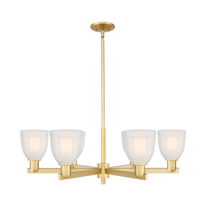 Innovations Brookfield 36in 6-Light Chandelier | Industrial Satin Gold and White Frosted Ribbed Glass | Dining Room & Living Room | Model 716-6CR-SG-G441