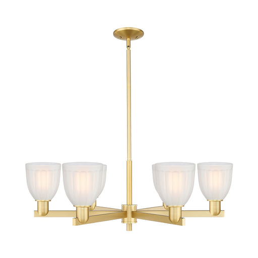Innovations Brookfield 36in 6-Light Chandelier | Industrial Satin Gold and White Frosted Ribbed Glass | Dining Room & Living Room | Model 716-6CR-SG-G441