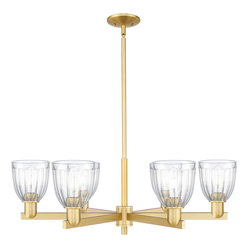 Innovations Brookfield 36in 6-Light Chandelier | Industrial Satin Gold Steel and Clear Ribbed Glass | Dining Room & Living Room | Model 716-6CR-SG-G442