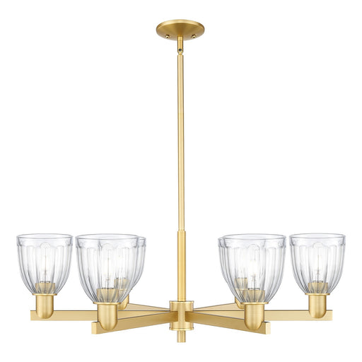 Innovations Brookfield 36in 6-Light Chandelier | Industrial Satin Gold Steel and Clear Ribbed Glass | Dining Room & Living Room | Model 716-6CR-SG-G442