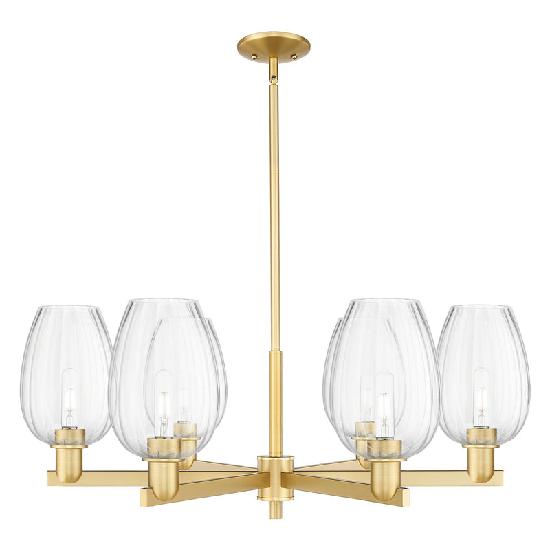 Innovations Preston Flute 36in 6-Light Chandelier | Industrial Satin Gold Steel and Clear Glass | Dining Room & Living Room | Model 716-6CR-SG-G457-6CL