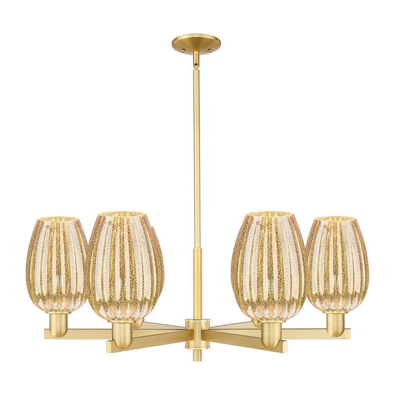 Innovations Preston Flute 36in 6-Light Chandelier | Industrial Satin Gold Steel and Mercury Glass | Dining Room & Living Room | Model 716-6CR-SG-G457-6ME