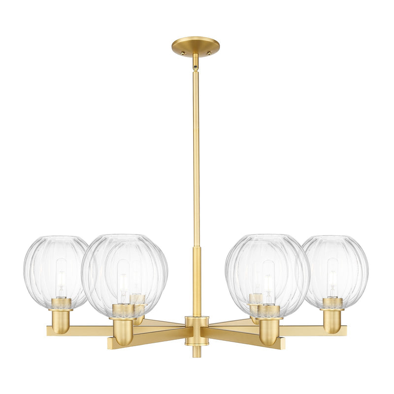 Innovations Preston Globe 36.75in 6-Light Chandelier | Industrial Satin Gold Steel and Clear Glass | Damp Rated Dining Room & | Model 716-6CR-SG-G458-7CL