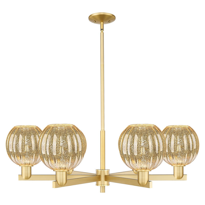 Innovations Preston Globe 37in 6-Light Chandelier | Industrial Satin Gold Steel and Mercury Glass | Dining Room & Living Room | Model 716-6CR-SG-G458-7ME