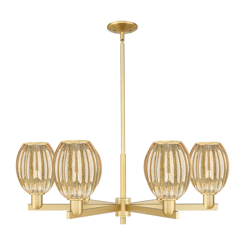 Innovations Preston Bulb 36in 6-Light Chandelier | Industrial Satin Gold Steel and Mercury Glass | Dining Room & Living Room | Model 716-6CR-SG-G459-6ME