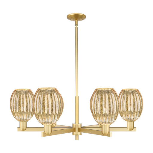 Innovations Preston Bulb 36in 6-Light Chandelier | Industrial Satin Gold Steel and Mercury Glass | Dining Room & Living Room | Model 716-6CR-SG-G459-6ME