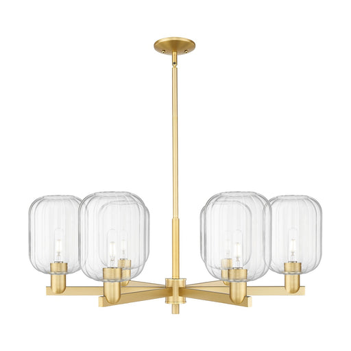 Innovations Preston Cylinder 36.5in 6-Light Chandelier | Industrial Satin Gold Steel and Clear Glass | Dining Room & Living | Model 716-6CR-SG-G460-7CL