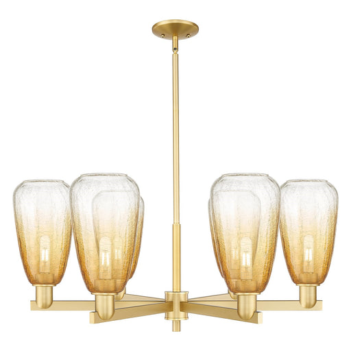 Innovations Brookhaven Almond 36in 6-Light Chandelier | Industrial Satin Gold Steel and Amber Glass | Dining Room & Living | Model 716-6CR-SG-G480-6AM