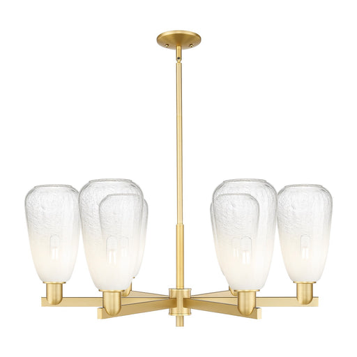 Innovations Brookhaven Almond 36in 6-Light Chandelier | Industrial Satin Gold Steel and Opal Glass | Damp Rated Dining Room & | Model 716-6CR-SG-G480-6OP