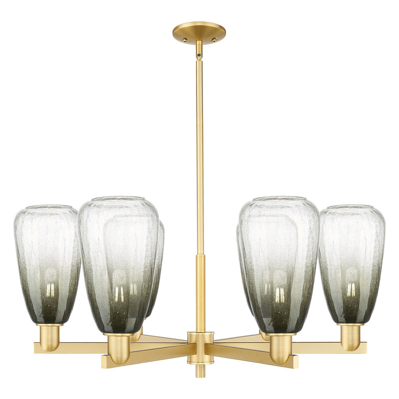 Innovations Brookhaven Almond 35.75in 6-Light Chandelier | Industrial Satin Gold Steel and Slate Glass | Dining Room & Living | Model 716-6CR-SG-G480-6SL