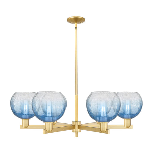 Innovations Brookhaven Globe 38in 6-Light Chandelier | Industrial Satin Gold Steel and Sapphire Blue Glass | Dining Room & | Model 716-6CR-SG-G483-8SB