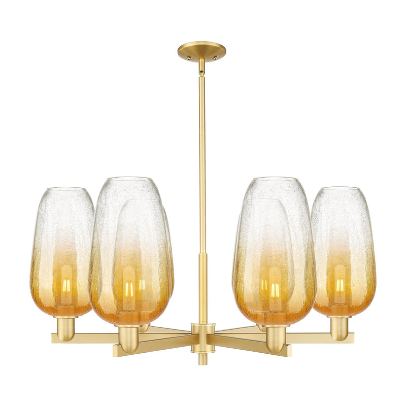 Innovations Brookhaven Flute 36.75in 6-Light Chandelier | Industrial Satin Gold Steel and Amber Glass | Dining Room & Living | Model 716-6CR-SG-G484-7AM
