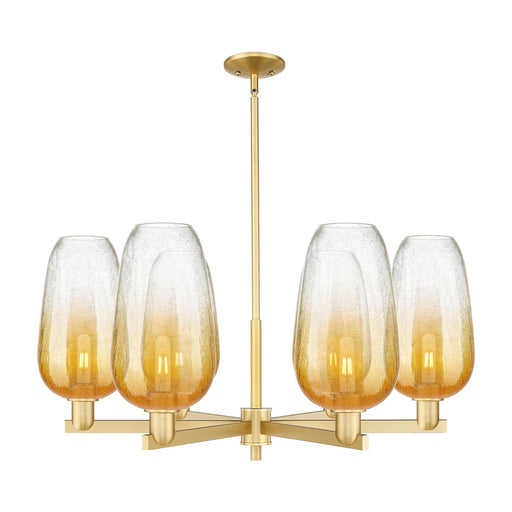 Innovations Brookhaven Flute 36.75in 6-Light Chandelier | Industrial Satin Gold Steel and Amber Glass | Dining Room & Living | Model 716-6CR-SG-G484-7AM