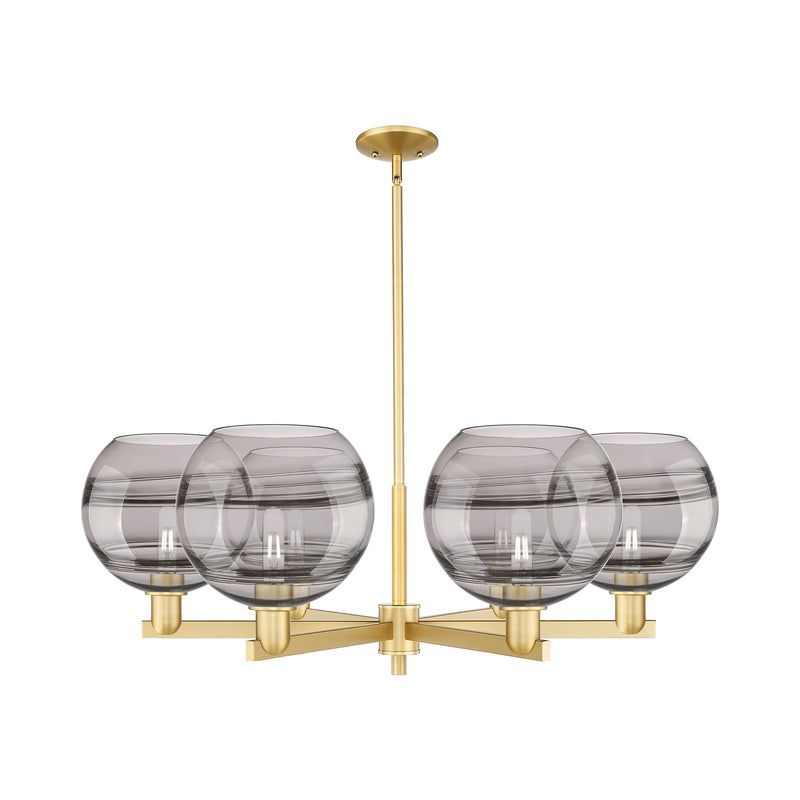 Innovations Rochester 40in 6-Light Chandelier | Industrial Satin Gold Steel and Light Smoke Glass | Dining Room & Living Room | Model 716-6CR-SG-G556-10SM