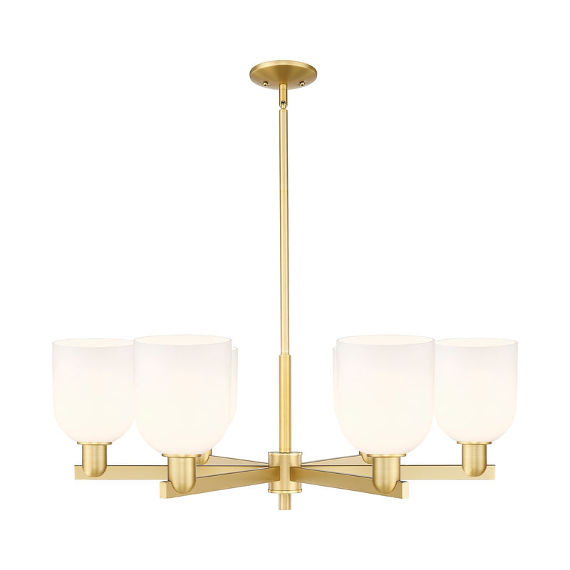 Innovations Bella 35in 6-Light Chandelier | Industrial Satin Gold and White Glass | Kitchen Island & Dining Room | Model 716-6CR-SG-G558-6GWH