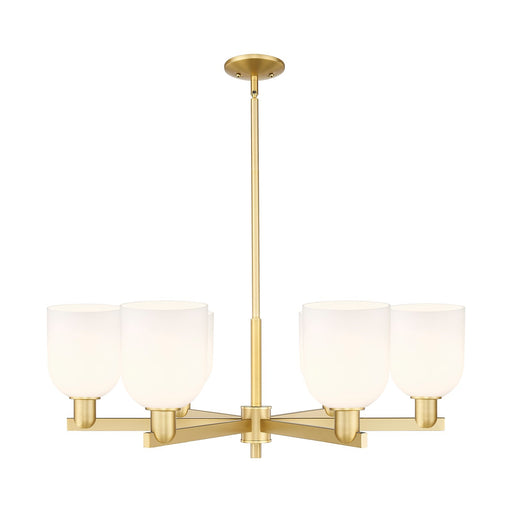 Innovations Bella 35in 6-Light Chandelier | Industrial Satin Gold and White Glass | Kitchen Island & Dining Room | Model 716-6CR-SG-G558-6GWH