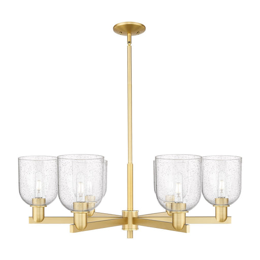 Innovations Bella 35in 6-Light Chandelier | Industrial Satin Gold Steel and Seedy Glass | Dining Room & Living Room | Model 716-6CR-SG-G558-6SDY