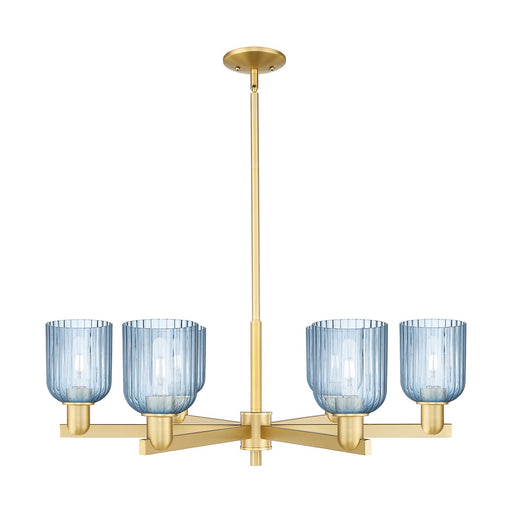 Innovations Bridal Veil 35in 6-Light Chandelier | Industrial Satin Gold Steel and Princess Blue Ribbed Glass | Dining Room & | Model 716-6CR-SG-G559-5BL