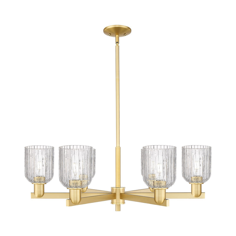 Innovations Bridal Veil 34.75in 6-Light Chandelier | Industrial Satin Gold Steel and Clear Ribbed Glass | Dining Room & Living | Model 716-6CR-SG-G559-5CL