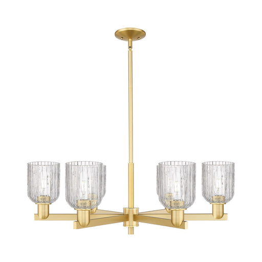 Innovations Bridal Veil 34.75in 6-Light Chandelier | Industrial Satin Gold Steel and Clear Ribbed Glass | Dining Room & Living | Model 716-6CR-SG-G559-5CL