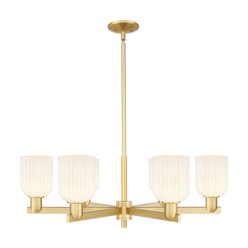 Innovations Bridal Veil 34.75in 6-Light Chandelier | Industrial Satin Gold Steel and Gloss White Ribbed Glass | Dining Room & | Model 716-6CR-SG-G559-5GWH