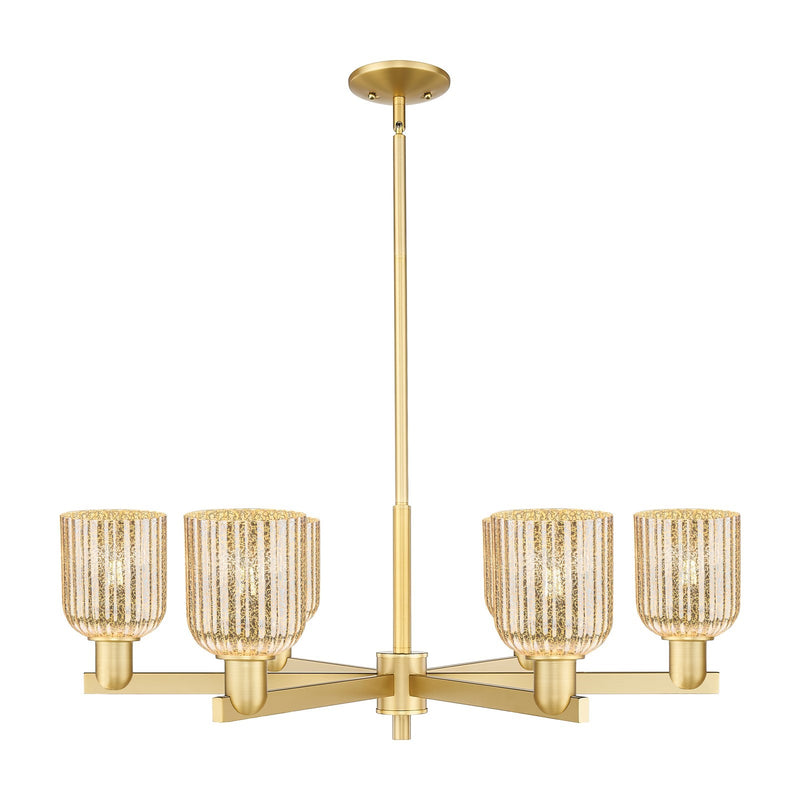 Innovations Bridal Veil 35in 6-Light Chandelier | Industrial Satin Gold Steel and Mercury Ribbed Glass | Dining Room & Living | Model 716-6CR-SG-G559-5ME