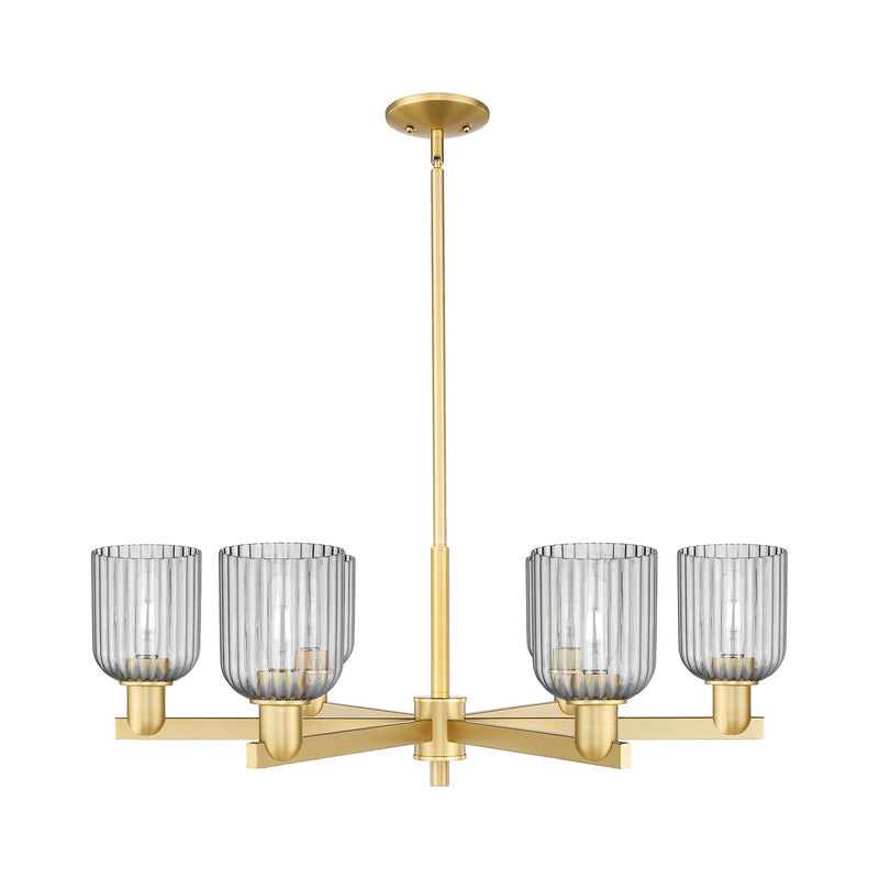 Innovations Bridal Veil 34.75in 6-Light Chandelier | Industrial Satin Gold Steel and Light Smoke Ribbed Glass | Dining Room & | Model 716-6CR-SG-G559-5SM