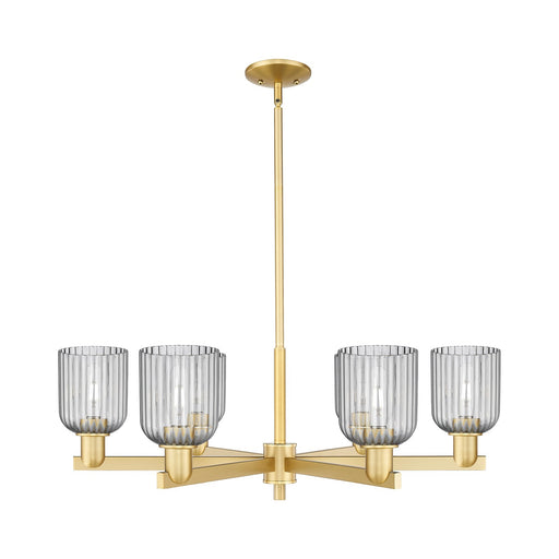Innovations Bridal Veil 34.75in 6-Light Chandelier | Industrial Satin Gold Steel and Light Smoke Ribbed Glass | Dining Room & | Model 716-6CR-SG-G559-5SM
