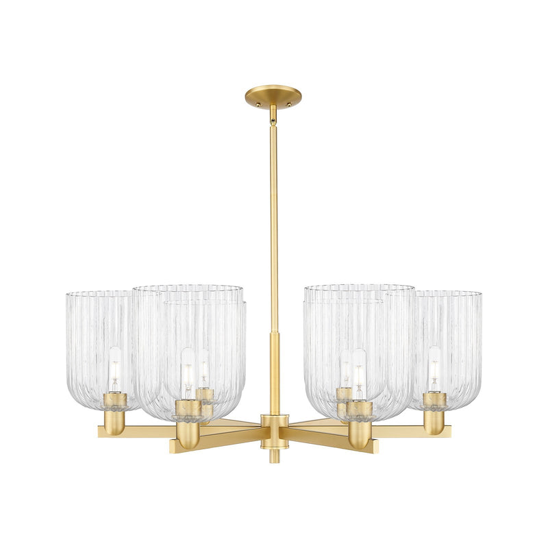 Innovations Bridal Veil 38in 6-Light Chandelier | Industrial Satin Gold Steel and Clear Ribbed Glass | Dining Room & Living | Model 716-6CR-SG-G559-8CL