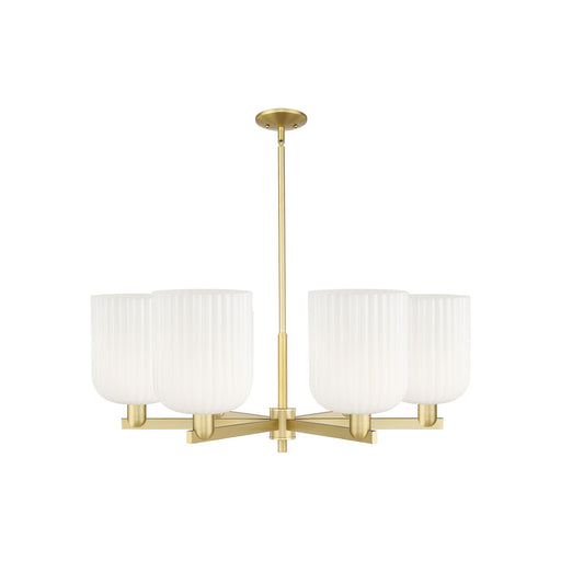 Innovations Bridal Veil 38in 6-Light Chandelier | Industrial Satin Gold Steel and Gloss White Ribbed Glass | Damp-Rated | Model 716-6CR-SG-G559-8GWH